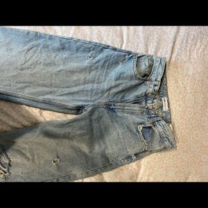 Zara High Waisted Straight Leg Ripped Jeans